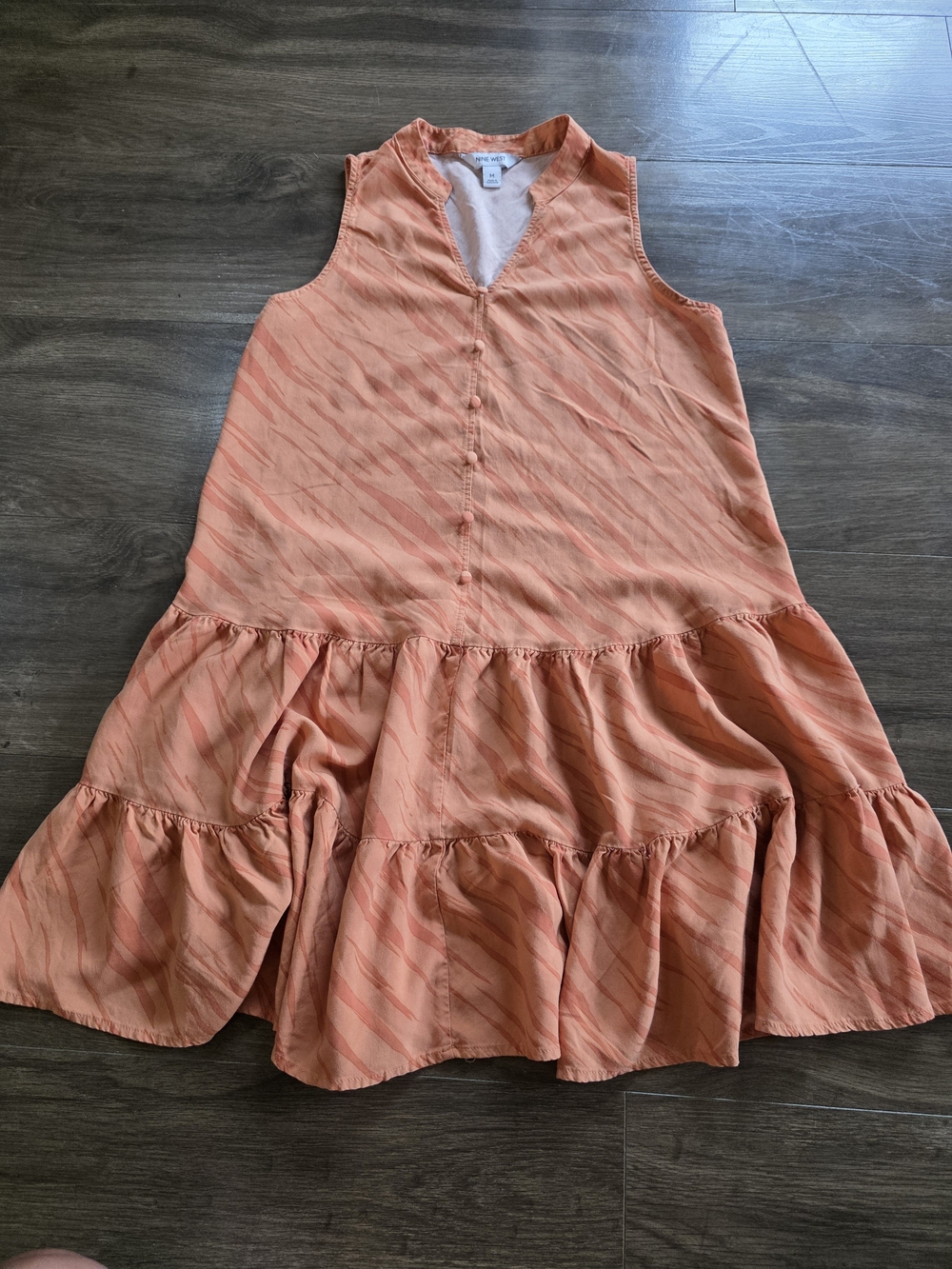 Nine West Sleeveless Button-Front Tiered Dress Terracotta Rayon Size M